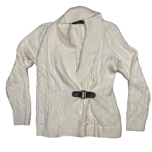 Lauren Ralph Lauren Black Label Cream Cableknit Open Belted...